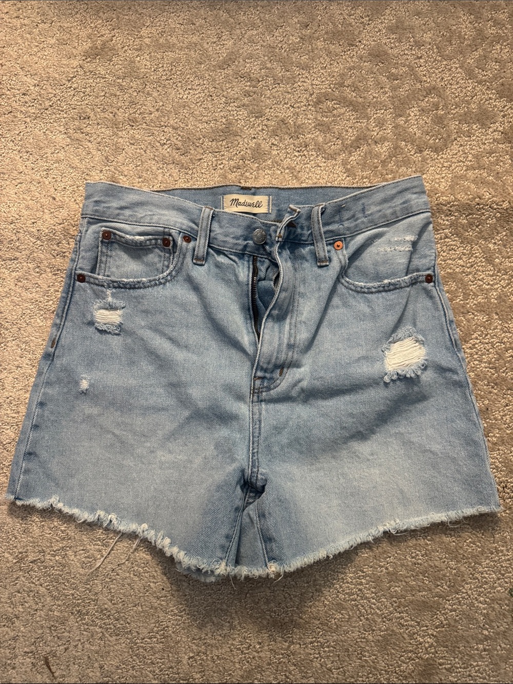 Madewell Light Wash Distressed High-Rise Denim Shorts